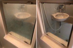 熊本市中央区E不動産1Kハウスクリーニング浴室内鏡のビフォーアフター写真