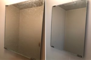 熊本市中央区E不動産1Kハウスクリーニング浴室内鏡のビフォーアフター写真