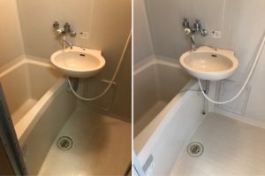 熊本市中央区E不動産1Kハウスクリーニング浴室のビフォーアフター写真