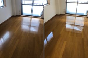 熊本市中央区E不動産1Kハウスクリーニングの床のビフォーアフター写真