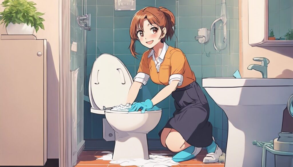トイレ掃除をしてる女性のイメージ画像