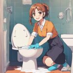 トイレ掃除をしてる女性のイメージ画像