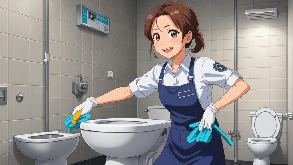 トイレクリーニングをしてる女性のイメージ画像