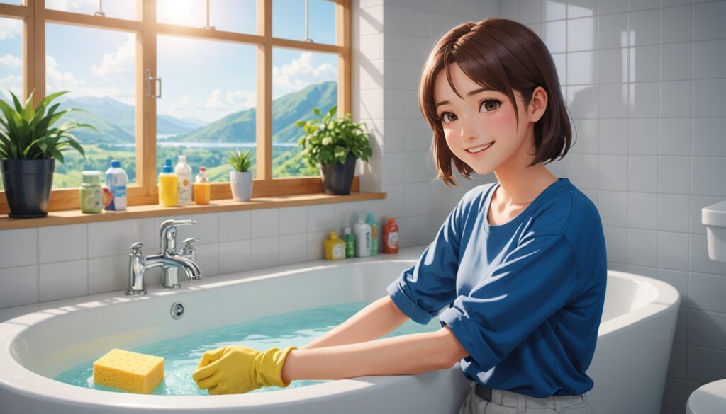 お風呂掃除をしてる女性のイメージ画像