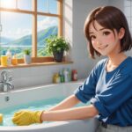 お風呂掃除をしてる女性のイメージ画像