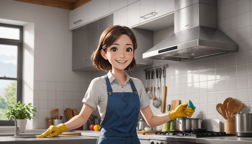レンジフードの掃除をしてる女性のイメージ画像