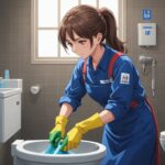 トイレクリーニングをしてる女性のイメージ画像