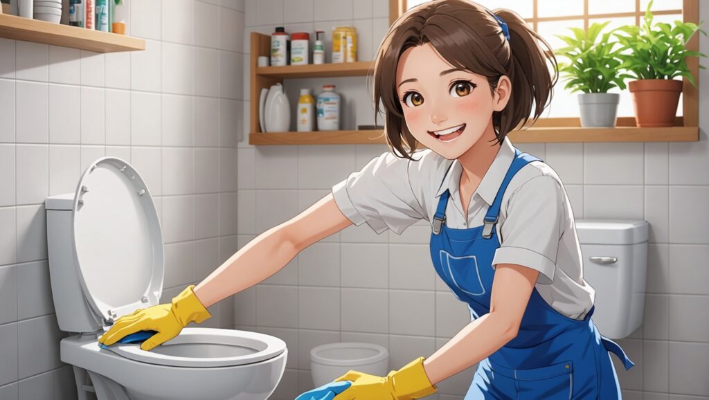 トイレクリーニングをしてる女性のイメージ画像