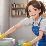 トイレクリーニングをしてる女性のイメージ画像