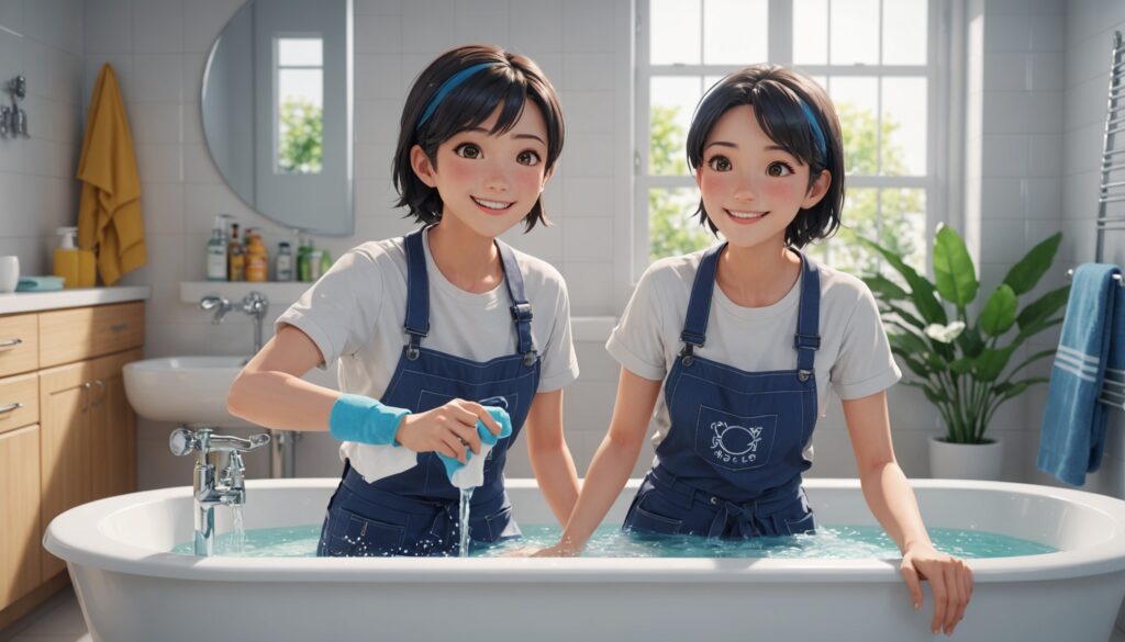 お風呂掃除をしてる女性のイメージ画像