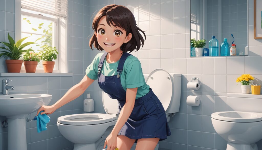 トイレ掃除をしてる女性のイメージ画像