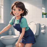トイレ掃除をしてる女性のイメージ画像