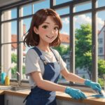 窓掃除をしてる女性のイメージ画像