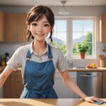 キッチンの掃除をしてる女性のイメージ画像