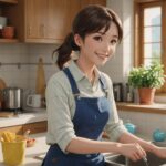 キッチンの掃除をしてる女性のイメージ画像