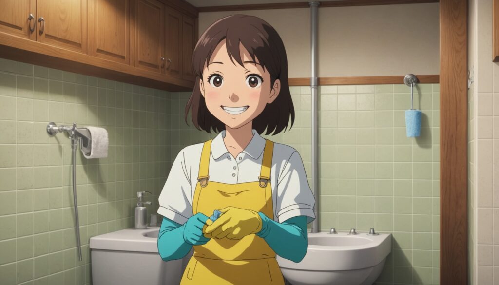 トイレ掃除をしてる女性のイメージ画像