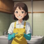 トイレ掃除をしてる女性のイメージ画像