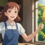 窓掃除をしてる女性のイメージ画像