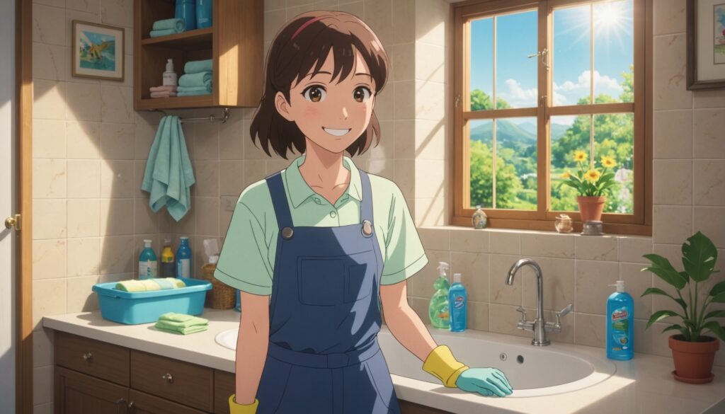 お風呂掃除をしてる女性のイメージ画像