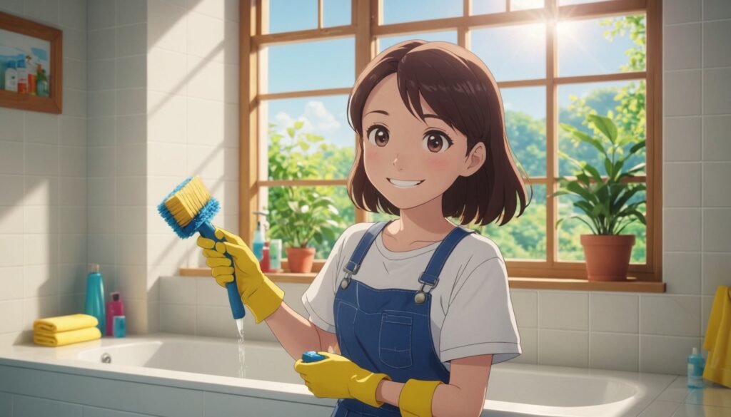 お風呂掃除をしてる女性のイメージ画像