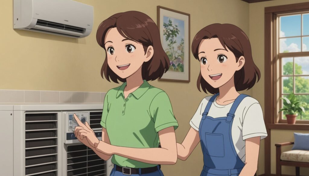 エアコンの掃除をしてる女性のイメージ画像
