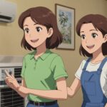 エアコンの掃除をしてる女性のイメージ画像