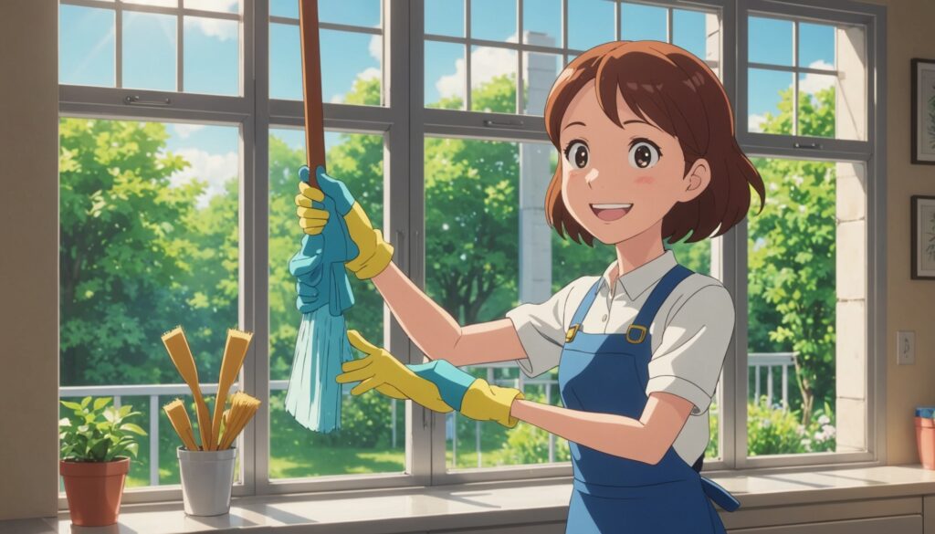 窓掃除をしてる女性のイメージ画像