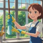 窓掃除をしてる女性のイメージ画像