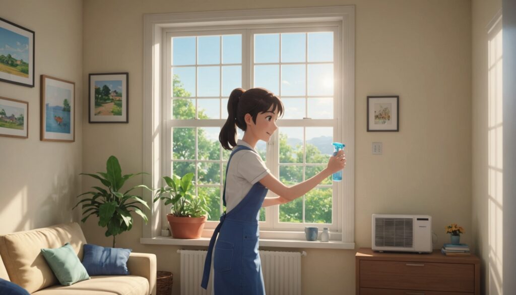 エアコン洗浄をしてる女性のイメージ画像