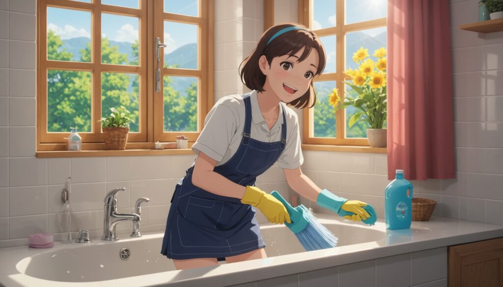 浴室掃除をしてる女性のイメージ画像