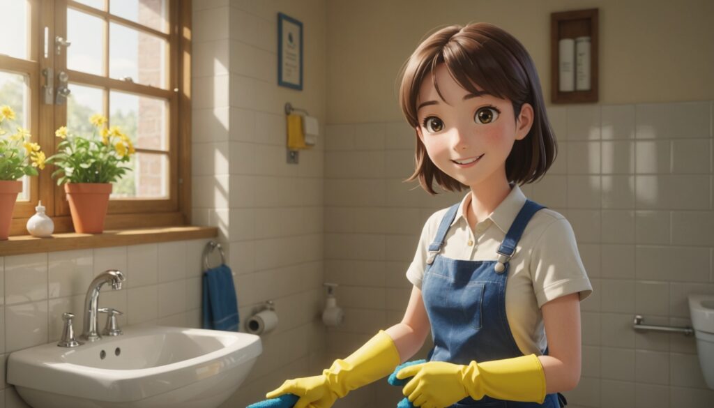 トイレ掃除をしてる女性のイメージ画像