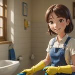 トイレ掃除をしてる女性のイメージ画像