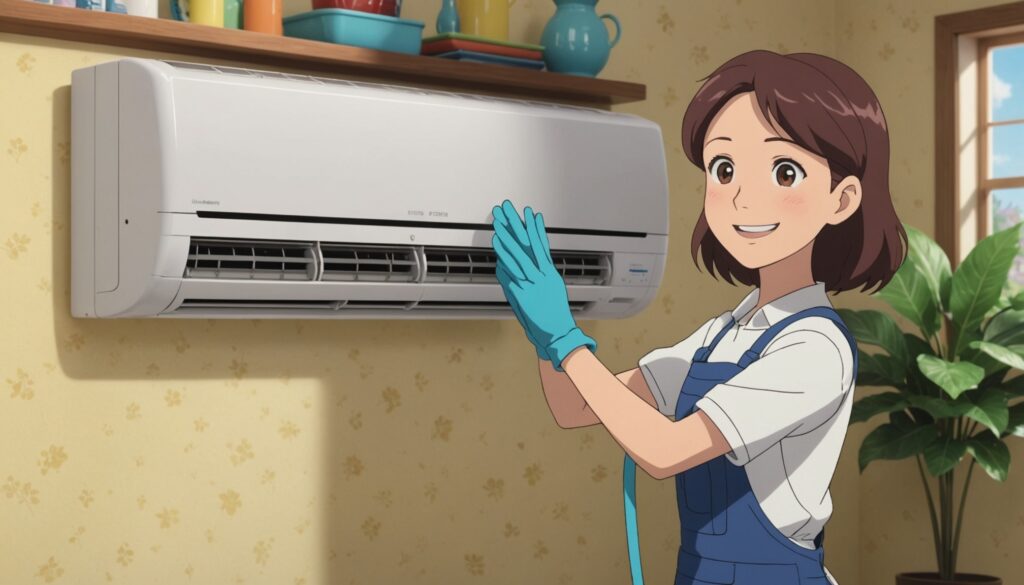 エアコン掃除をしてる女性のイメージ画像