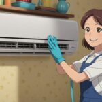 エアコン掃除をしてる女性のイメージ画像