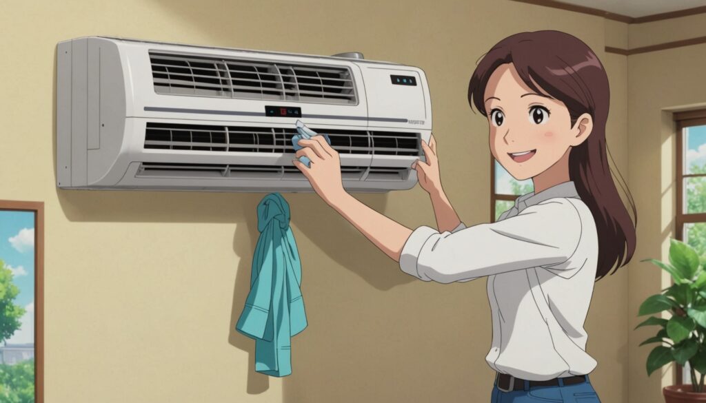 エアコンの掃除をしてる女性のイメージ画像