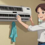 エアコンの掃除をしてる女性のイメージ画像