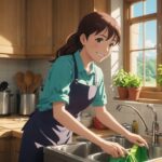 キッチンの掃除をしてる女性のイメージ画像