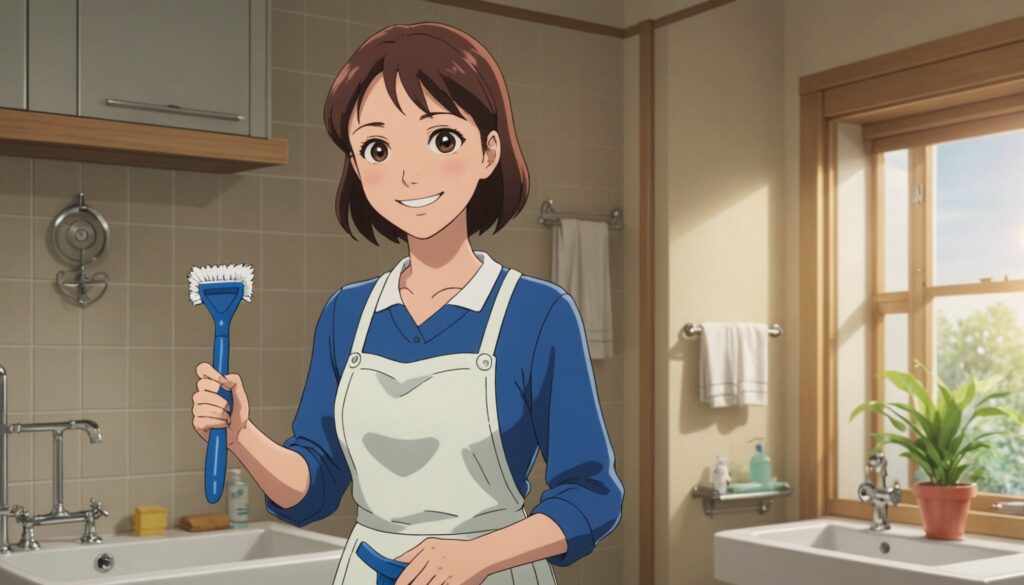 トイレ掃除をしてる女性のイメージ画像