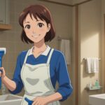 トイレ掃除をしてる女性のイメージ画像