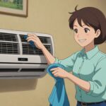 エアコンの掃除をしてる女性のイメージ画像