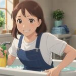 浴室の掃除をしてる女性のイメージ画像