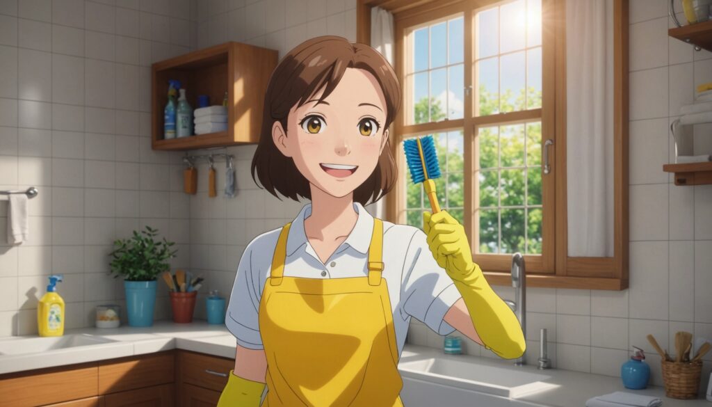 トイレ掃除をしてる女性のイメージ画像