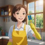トイレ掃除をしてる女性のイメージ画像