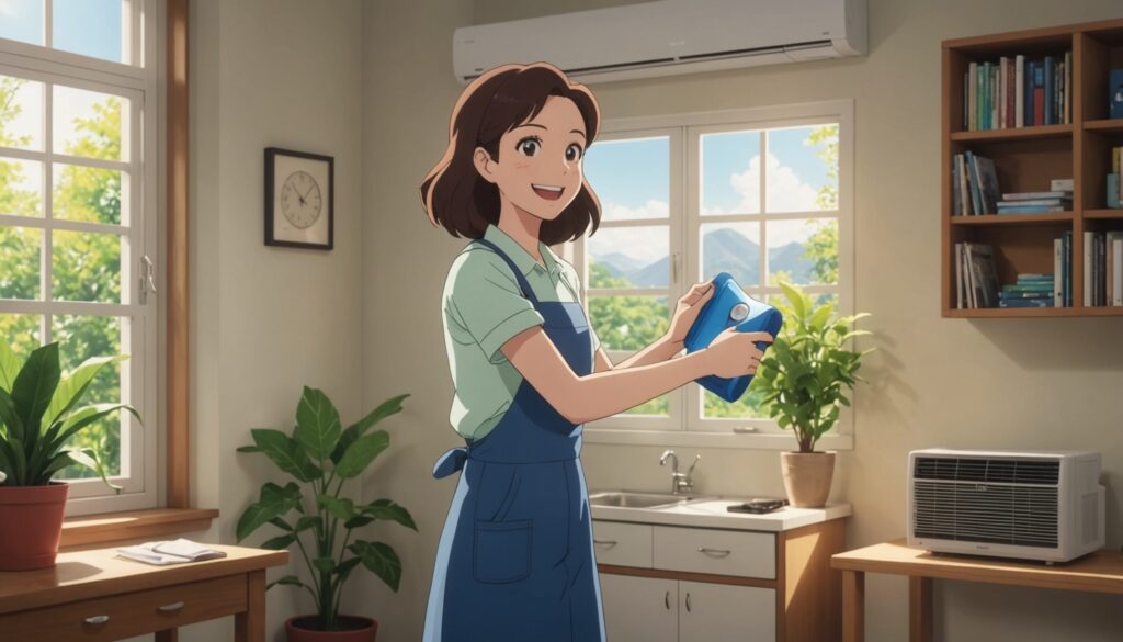 エアコン掃除をしてる女性のイメージ画像