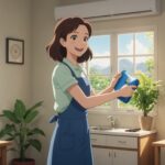 エアコン掃除をしてる女性のイメージ画像