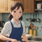 キッチンの掃除をしてる女性のイメージ画像